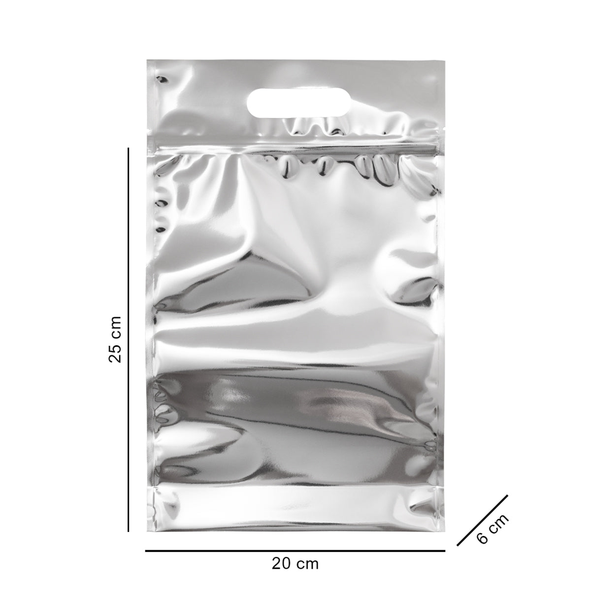 20*25*6 cm срібний глянцевий з ручкою, зіпом та дном
